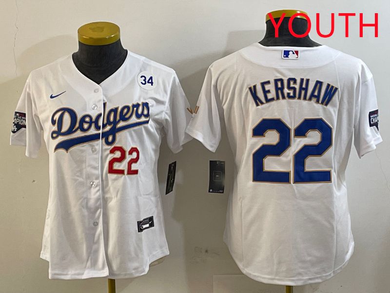 Youth Los Angeles Dodgers #22 Kershaw White Gold Game 2025 Nike MLB Jersey style 6
